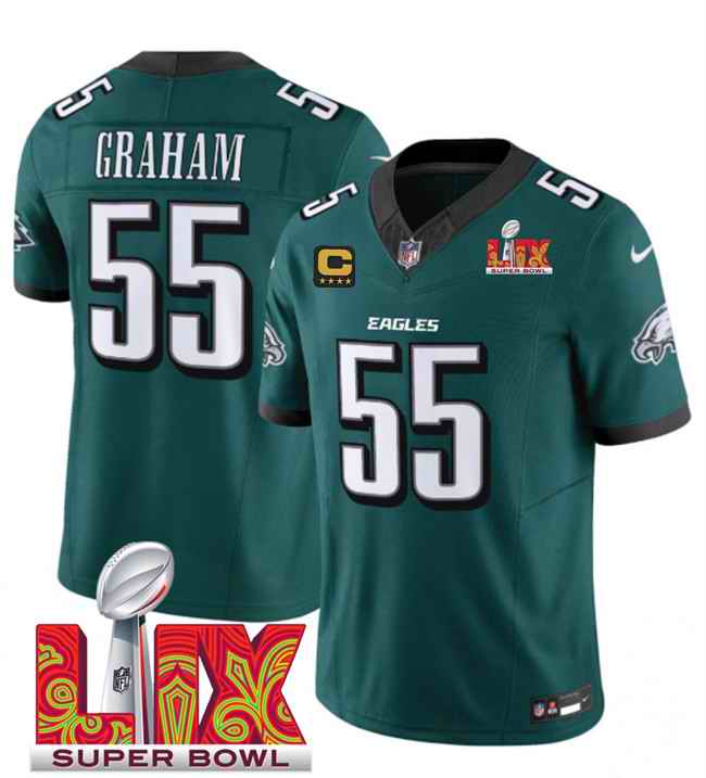 Men's Philadelphia Eagles #55 Brandon Graham Green 2025 Super Bowl LIX Patch And 4-Star C Gold Patch New F.U.S.E. Vapor Limited Stitched Football Jersey